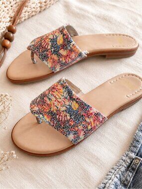 Johnston & Murphy Floral Slide Sandals Women's Size 10 Multicolor Boho Summer